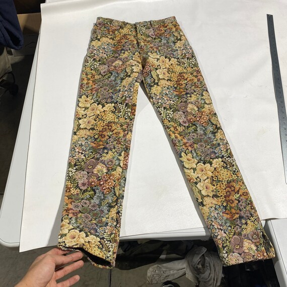 70's 80's Vintage Pants Embroidered Floral Tapest… - image 1