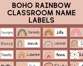 Earthy Boho Rainbow Student Desk Plates | Classroom Name | Decor | Blush | Editable Desk Tags | Class Labels | EDITABLE | DIGITAL DOWNLOAD