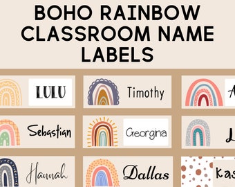 Earthy Boho Rainbow Student Desk Plates | Classroom Name | Decor | Bright Sunshine | Desk Tags | Class Labels | EDITABLE | DIGITAL DOWNLOAD