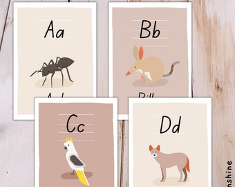 ABC Alphabet Flashcards Learning Letter Native Australian Animals Play Dough Mats Preschool Toddler Kids Educational Digital Fun Boho Print