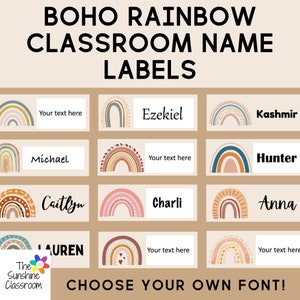 Erdige Boho Regenbogen Schüler Schreibtisch Teller | Klassenzimmer Name | Dekor | Teller | Bearbeitbare Schreibtisch Tags | Klasse Etiketten | BEARBEITBAR | DIGITALER DOWNLOAD