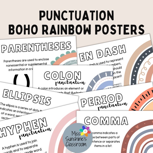 Punctuation Literary Devices Language Posters  | English | Grammar | Literacy | Classroom | Boho | Rainbow | Flip Book | DIGITAL DOWNLOAD