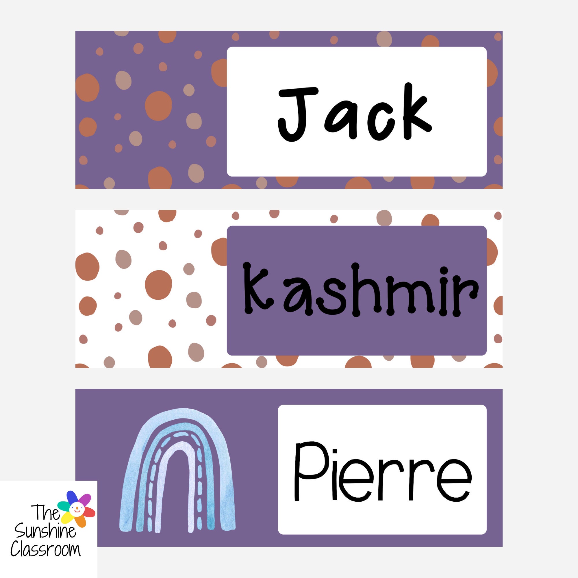 Earthy Boho Rainbow Student Desk Plates | Classroom Name | Decor ...