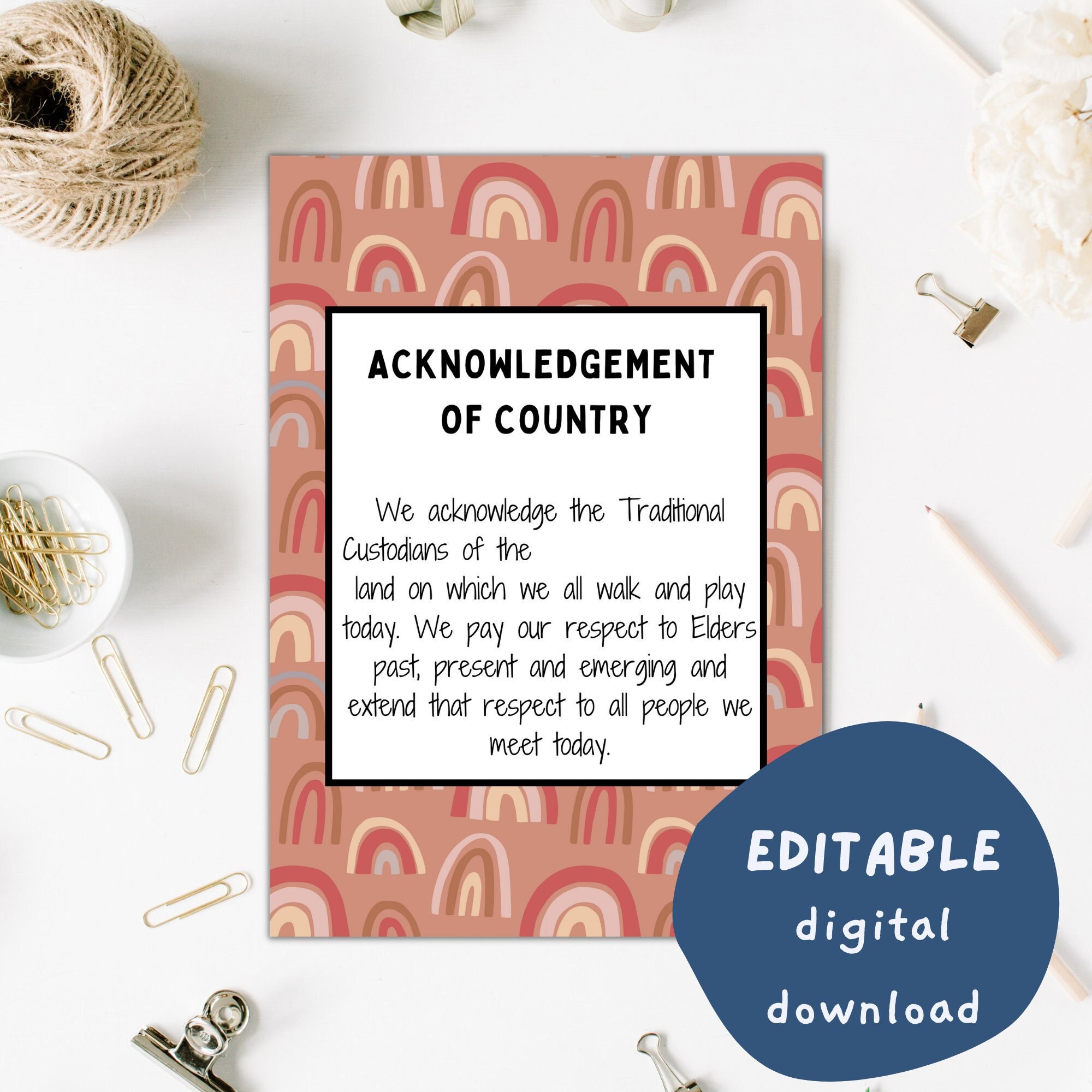 EDITABLE Earthy Boho Acknowledgement of Country First Nations Indigenous Australia Australian