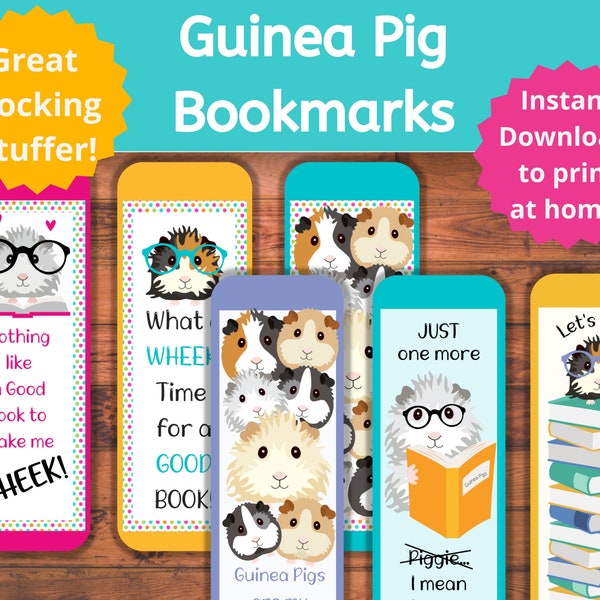 Printable Guinea Pig Bookmarks make a great stocking stuffer or party favor, Easy to print at home!