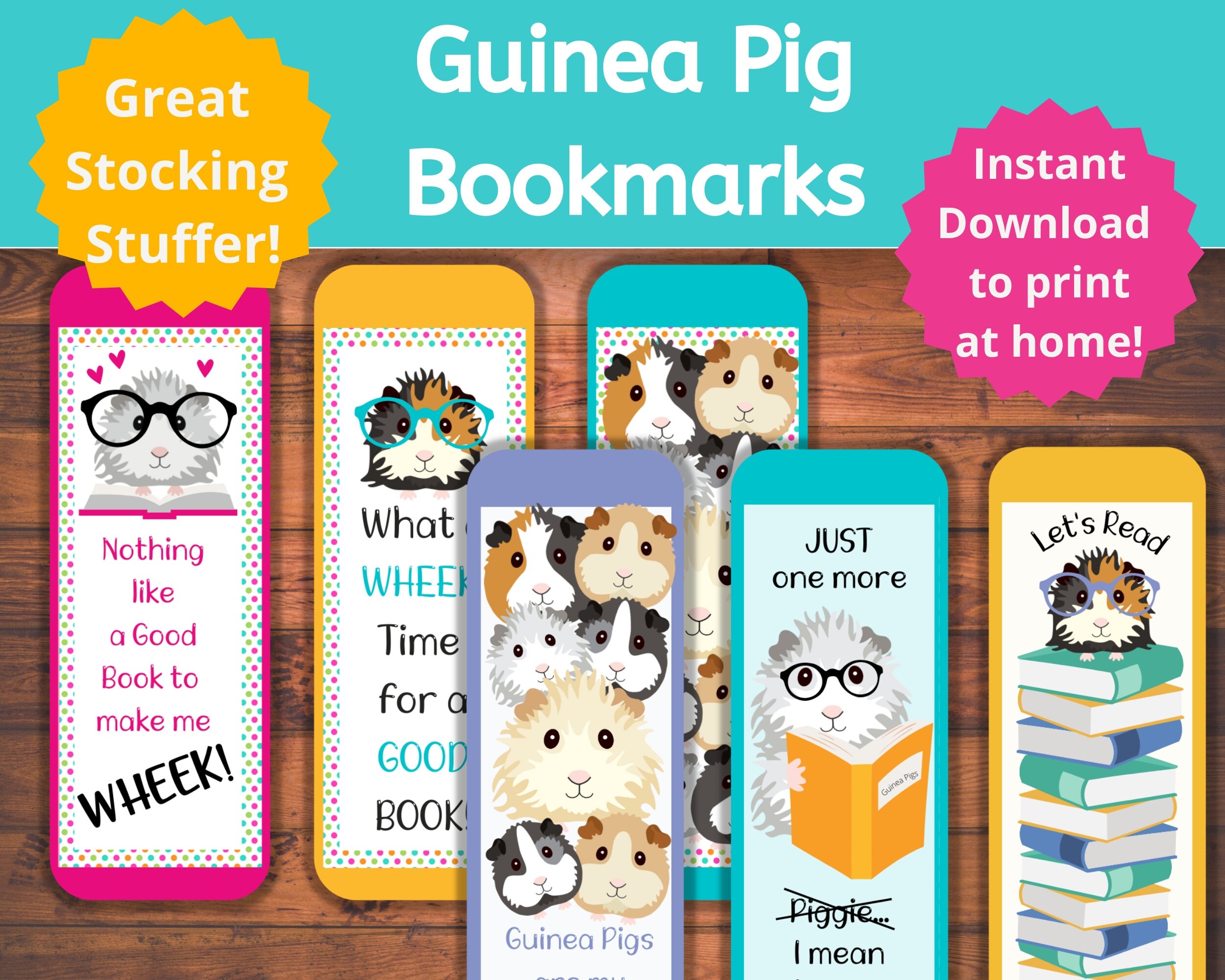 Printable Guinea Pig Bookmarks Make a Great Stocking Stuffer or Party Favor, Easy to Print at ...