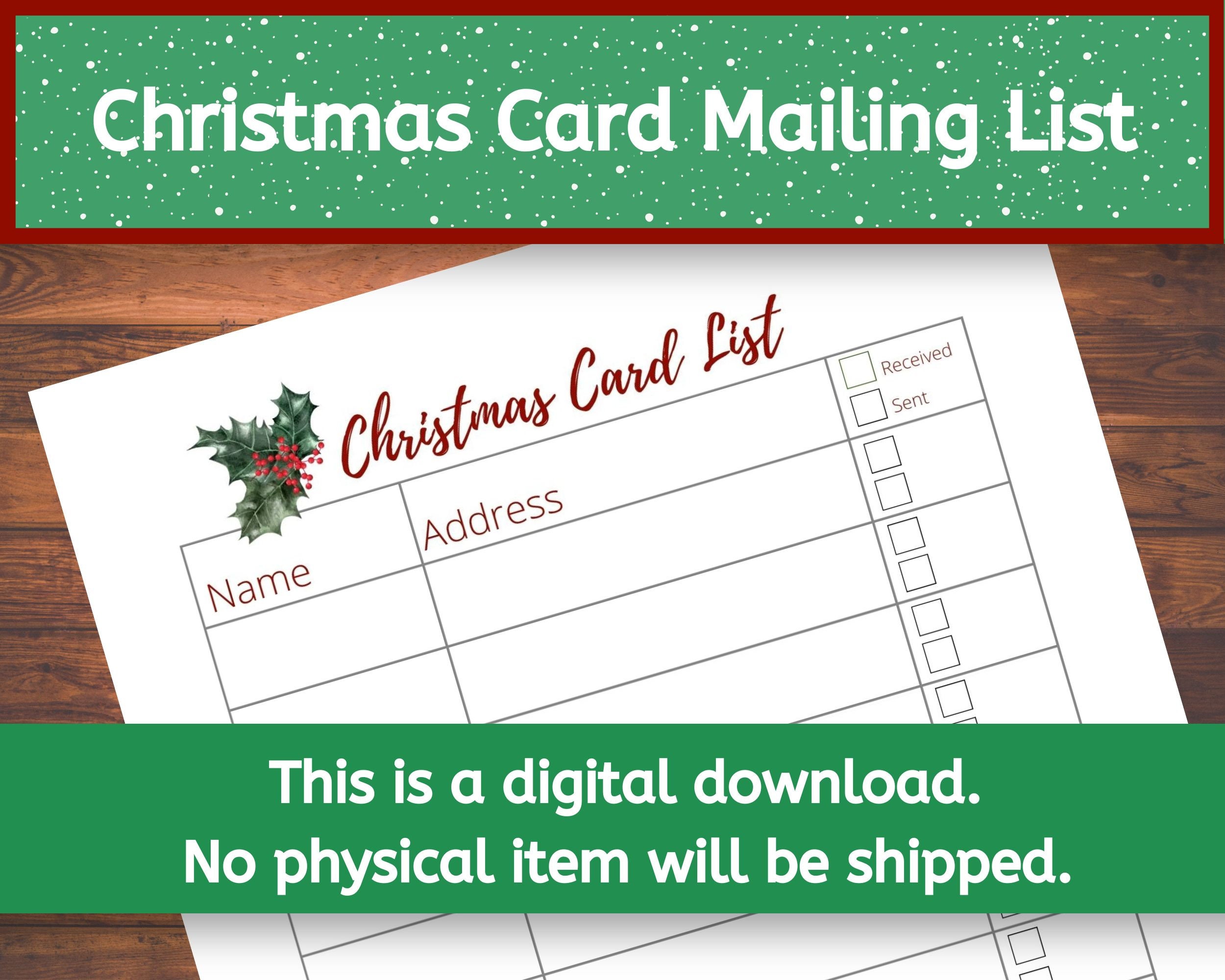 Christmas Card Mailing List Tracker, Christmas 2022 Printable Etsy