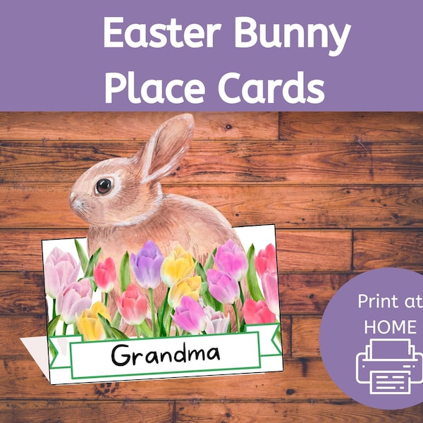 Printable Easter Place Cards, Printable Spring Place Cards, Easter Seating Card, Spring Seating Card, Bunny Seating Card