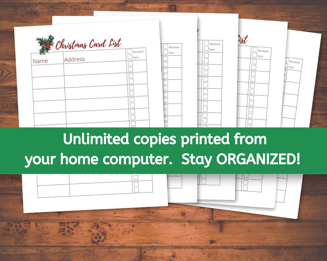 Christmas Card Mailing List Tracker, Christmas 2022 Printable Etsy