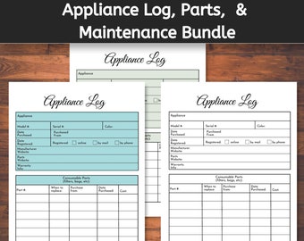 Appliance Log, Household Appliance Log, Appliance Tracker, Maintenance Repair Tracker, Maintenance Repair Log