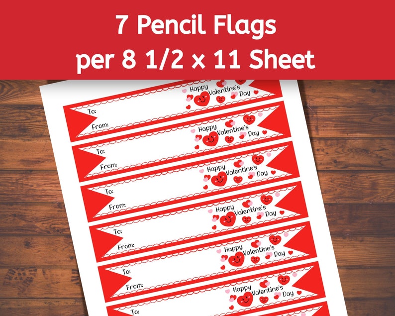 Printable Valentine Pencil Tags Pencil Flags Classroom Valentine Teacher Valentine Etsy