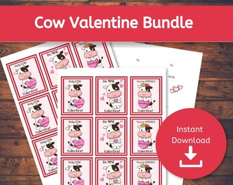 Cow Valentines for Kids, Valentine Bundle, Valentine Bookmark, Teacher to Student