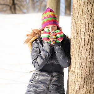 Woolen Snow Hat | Hand Knitted Fleece Lined Winter Hat with Earflap |  Crochet Hat | Cute Cozy Hat | Woolen Hats for Womens | Slouchy Socks