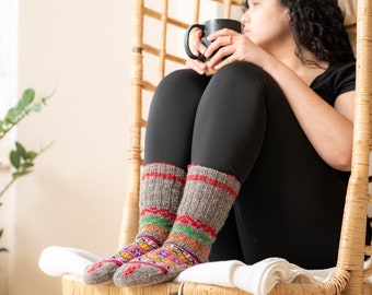 Anti slip Slouch socks Pure Sheep Wool fuzzy Socks | Warm Leg Warmers |Cute Socks | Hand Knitted Winter Socks for women