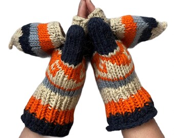 Fingerless Gloves |Woolen Hand Knitted Gloves | Convertible Warm Mittens |  Soft Crochet Women Hand Mittens | Woolen Gloves for Mens & Women