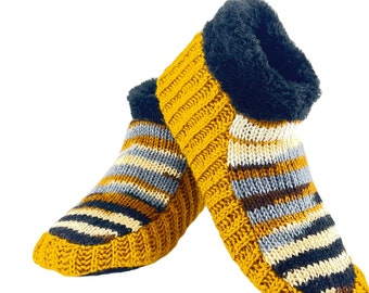 Indoor Non-slip Polar fur Wool Slippers | Cozy Knitted Slipper Socks for Winters | Cute Ankle Length boot Slipper socks for Men & Women
