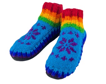 Cute socks Indoor Slippers Hand Knitted with Yak Wool | Anti-Skid Sole | Fuzzy Slippers Boots | Soft Woolen House Slippers for Men & Women