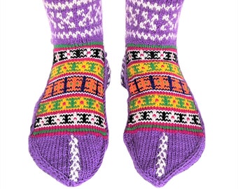 Slouchy socks 100% Pure Wool | Good Quality Nordic Woolen Socks | Hand Knitted Patterned House Socks for Men & Women