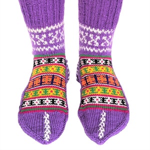 Slouchy socks 100% Pure Wool | Good Quality Nordic Woolen Socks | Hand Knitted Patterned House Socks for Men & Women