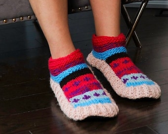 Hand Knitted Wool Slipper Socks: Sherpa Lined House Socks