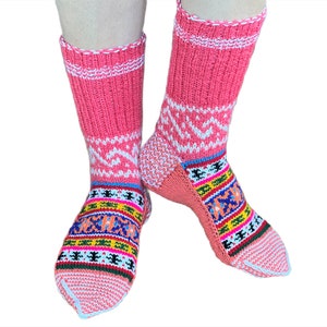 slouch socks Cute Nordic Print Stripe Socks | Cozy Knit Warm Winter Socks | Knitted Dorm Socks | Patterned Indoor Socks |