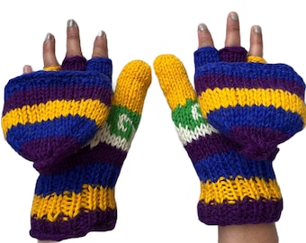 Gants en laine pour hommes et femmes| Mitaines chaudes convertibles | Gants tricotés à la main en laine | Gants sans doigts | Mitaines à main pour femmes au crochet doux