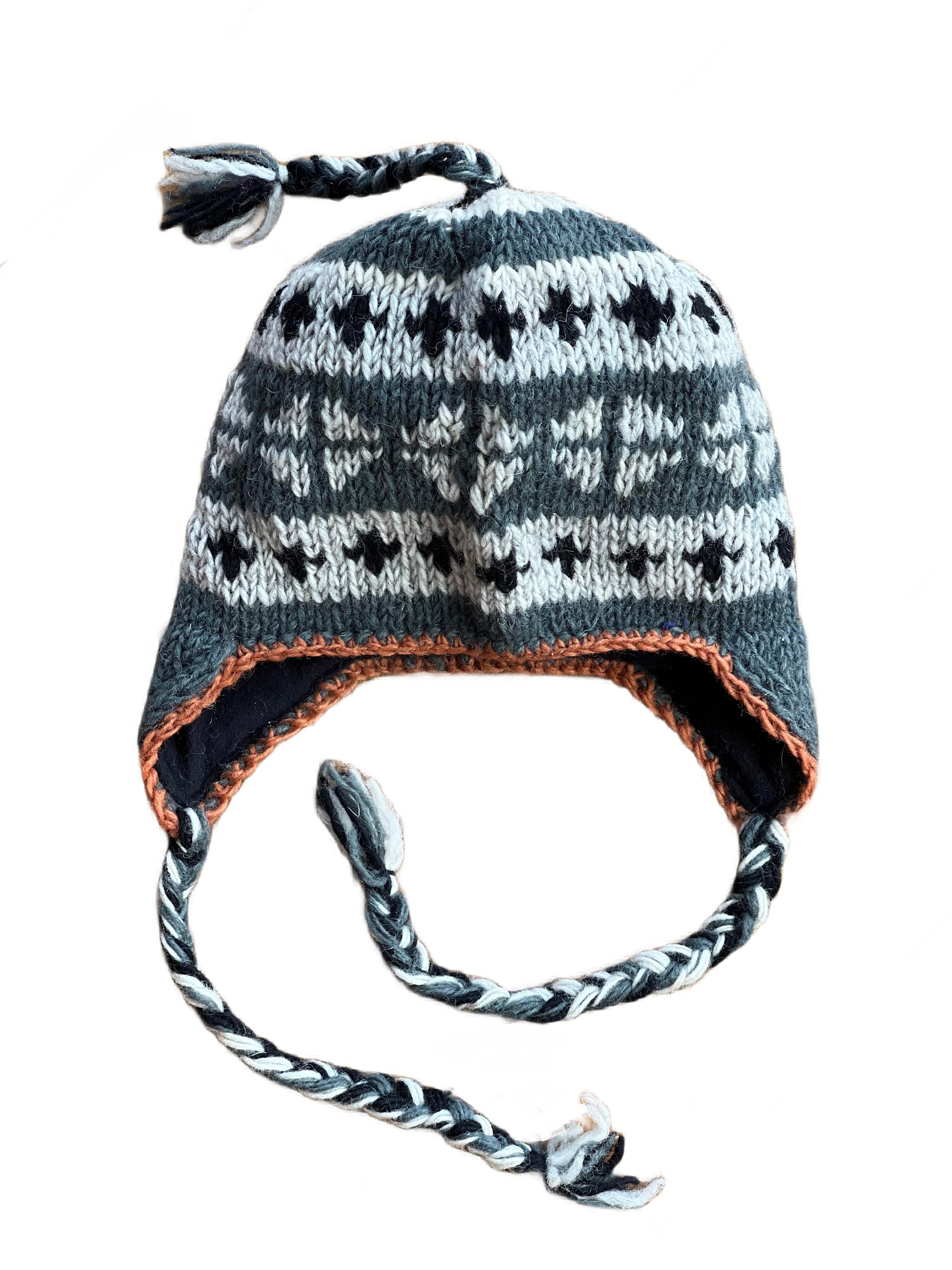 Hand Knit Wool Earflap Hat: Fleece Lined Winter Beanie - Etsy display picture 2