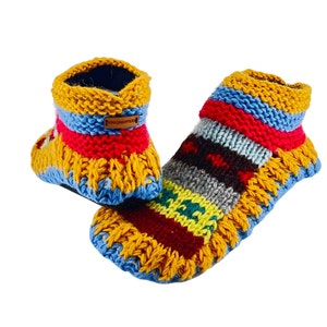 Cute socks Indoor Slippers Hand Knitted with Yak Wool | Anti-Skid Sole | Fuzzy Slippers Boots | Soft Woolen House Slippers for Men & Women
