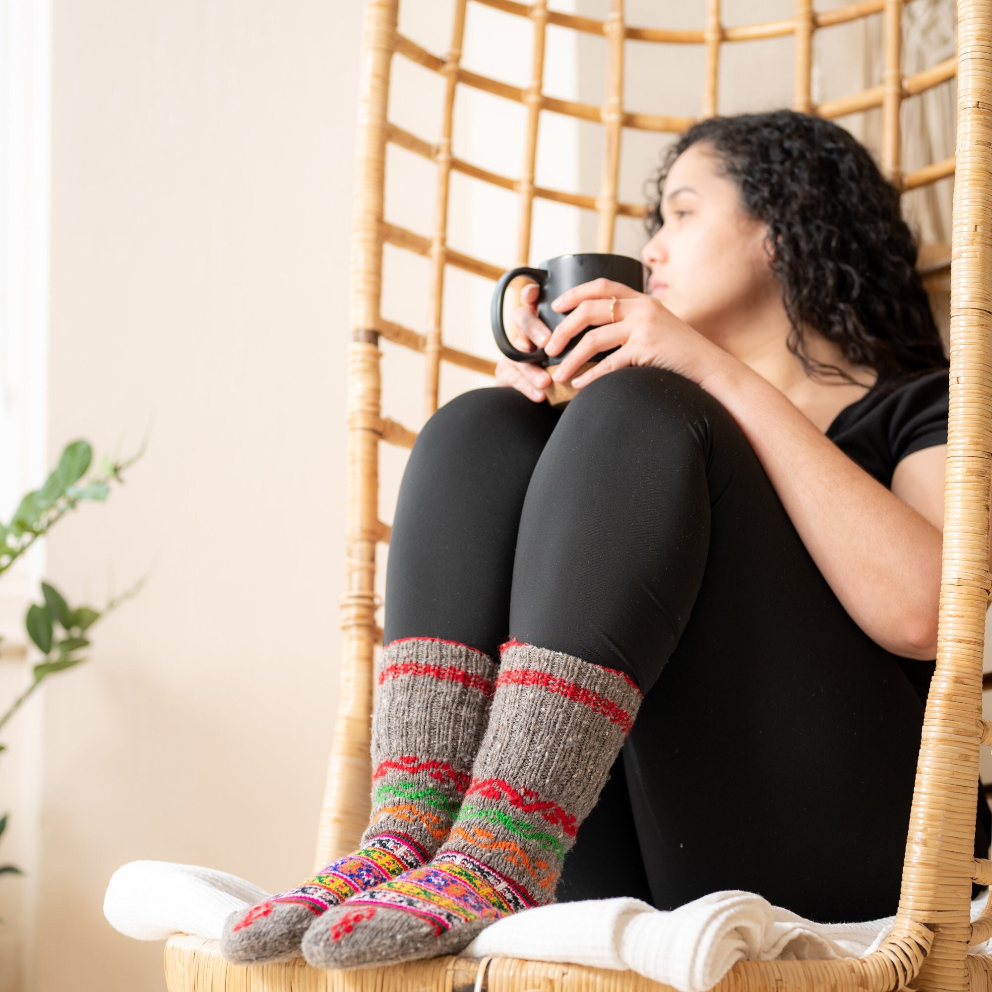 40 Fuzzy Socks Above the Hip Hand-knitted Socks Plus Size 