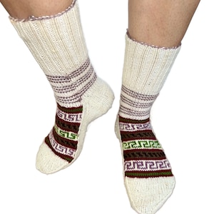 Slouch socks Warm Leg Warmers | Pure Sheep Wool Slouchy Socks |  Nordic Print Socks | Hand Knitted Winter Socks for women