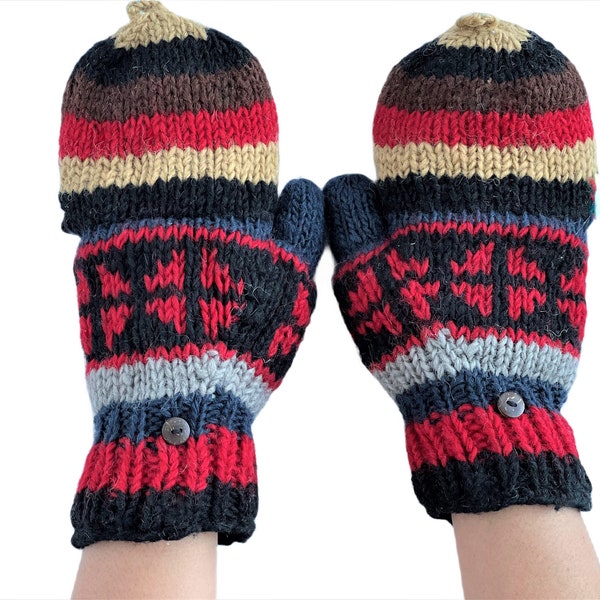 Woolen Hand Knitted Gloves | Convertible Warm Mittens | Fingerless Gloves | Soft Crochet Women Hand Mittens | Woolen Gloves for Mens & Women