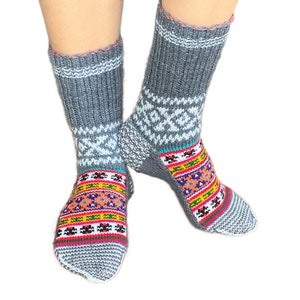 Anti Slip Slouch socks | Hand Knitted Patterned House Socks for Men & Women | Indoor, Outdoor Use.House socks