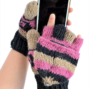 Woolen Typing Gloves | Hand Knitted Gloves | Convertible Warm Mittens | Fingerless Gloves | Soft Crochet Women Hand Mittens |