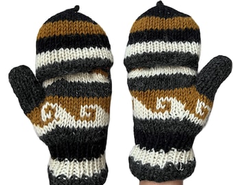 Convertible mittens | Woollen Gloves for Mens & Women |  Convertible Warm Mittens | Fingerless Gloves | Soft Crochet Women Hand Mittens |