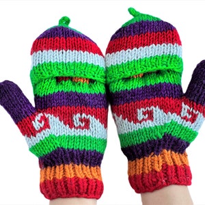 Convertible Mittens for Womens  Fingerless Gloves for women  | Cute Hand Knitted Wrist Warmers / Mittens for Winters