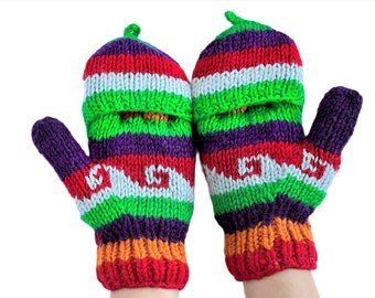 Convertible Mittens for Womens  Fingerless Gloves for women  | Cute Hand Knitted Wrist Warmers / Mittens for Winters