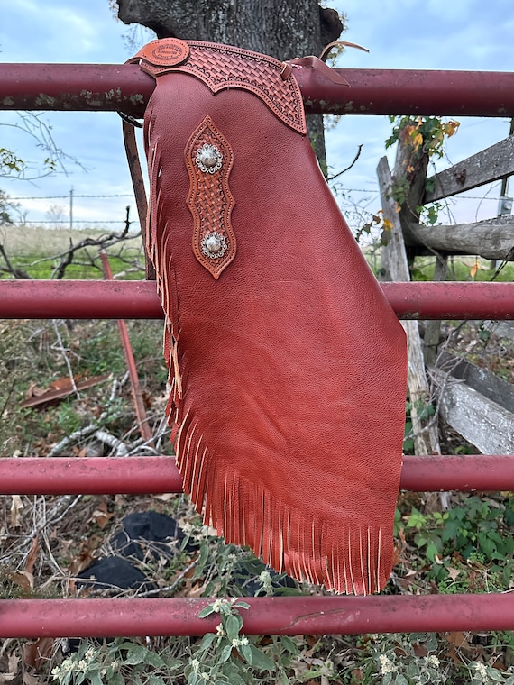 Child's Cowboy / Cowgirl Western Large-Slim Chinks/Chaps Brown with Basket Stamped Yokes