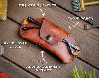 Handmade Full-Grain Leather Glasses Case, Stitchless Design
