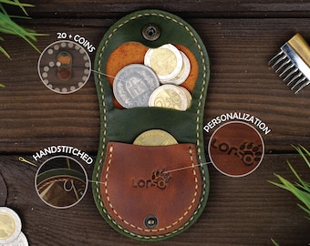Handstitched Full Grain Leather Coin Pouch - Personalized Gift