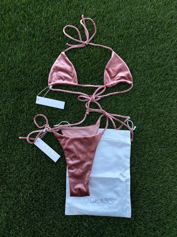 Mauve Two-Piece Velvet Bikini Set