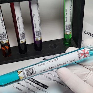 Resident Evil Umbrella Corp Test Tubes T-Virus | Antivirus | G virus | Uroboros | Alpha blood sample | Cosplay