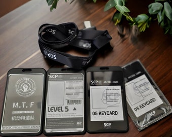 SCP-toegangskaarten / SCP Cosplay-ID-kaarten / Plastic kaarten / Beschermhoes / Beveiligingspas / Niveau 5-kaart / Lanyard / Meter.T.F.