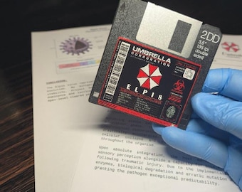 Resident Evil Umbrella Corporation Floppy Disk Replica | Elpis & Custom Research Data Disk | Handmade Collectible Prop