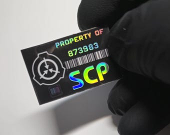 SCP Foundation Ownership Sticker 40 mm x 25 mm Design Self-Adhesive Label High-Quality UV Print Black Holographic