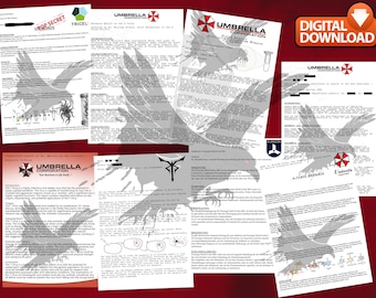 Umbrella Research Documents Set | Laboratory files & biohazard files | Cosplay Prop Decoration | Digital Download