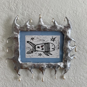 Little fish Lino print and handmade frame - Melbourne artist Lou lamb