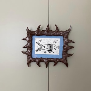 Little fish Lino print and handmade frame - Melbourne artist Lou lamb