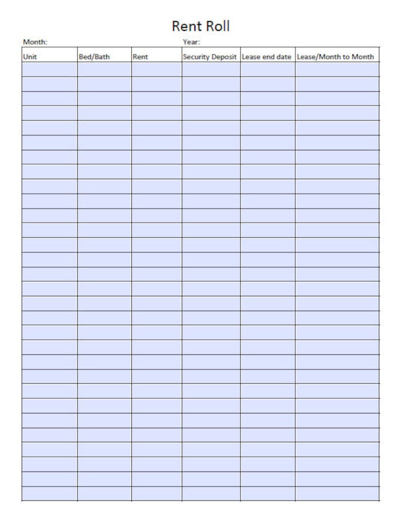 Editable Rent Roll List of Tenants Tenant Tracker Real Estate Rentals ...