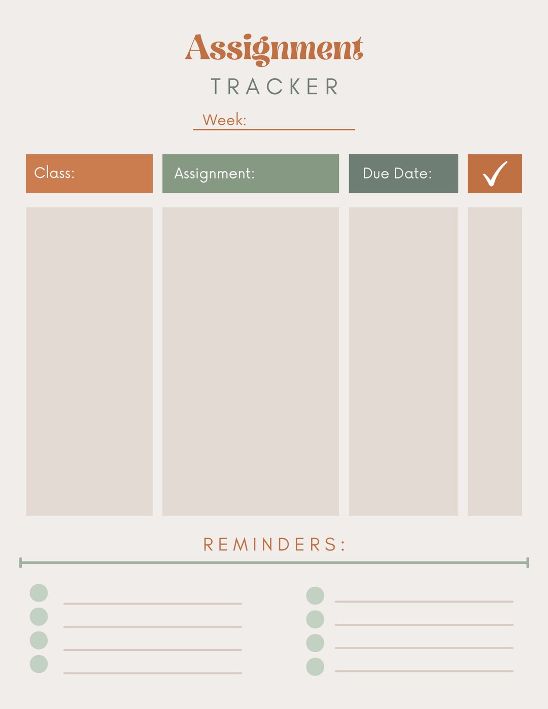 Assignment Tracker Digital Download Template Instant Download - Etsy