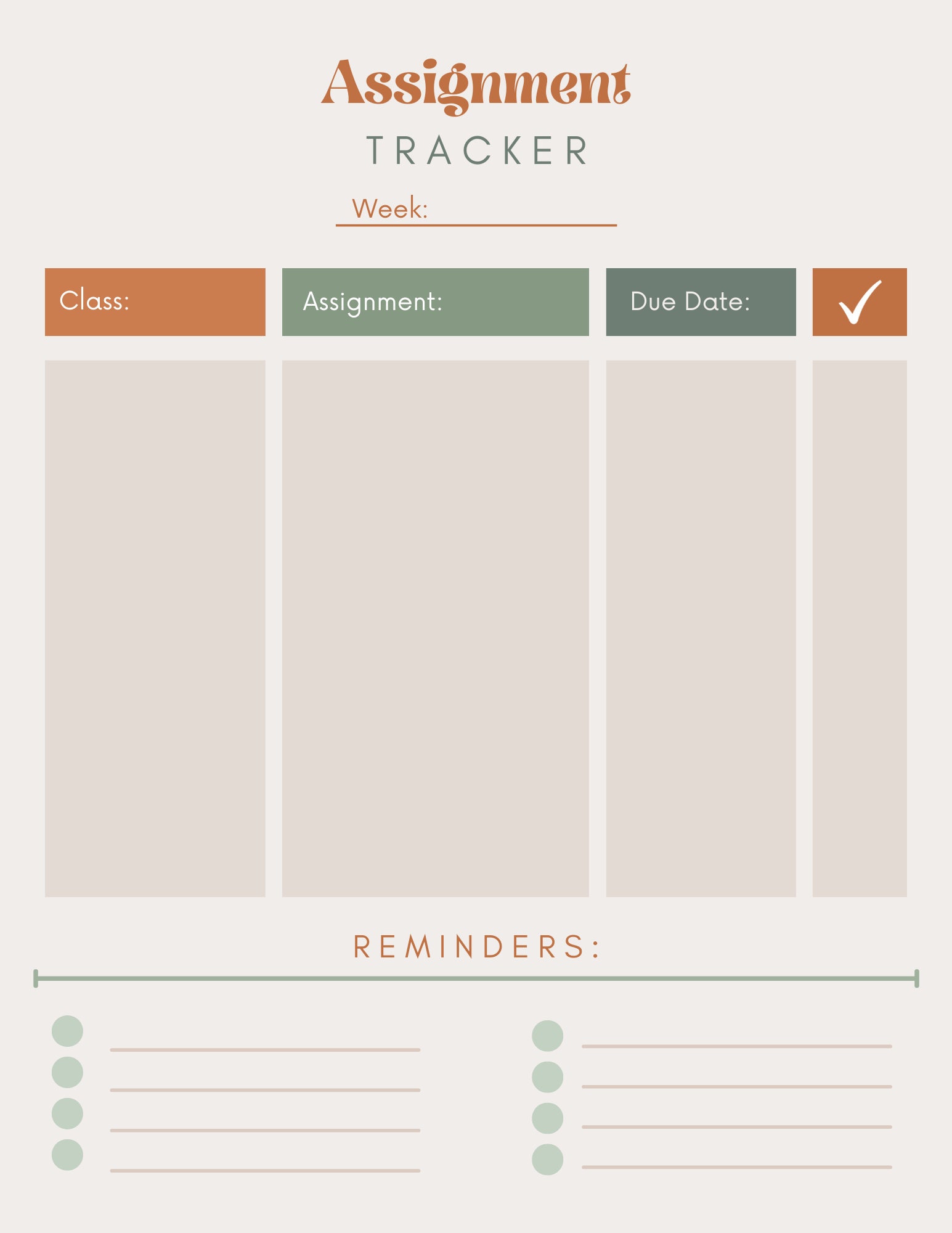 Assignment Tracker Digital Download Template Instant Download - Etsy